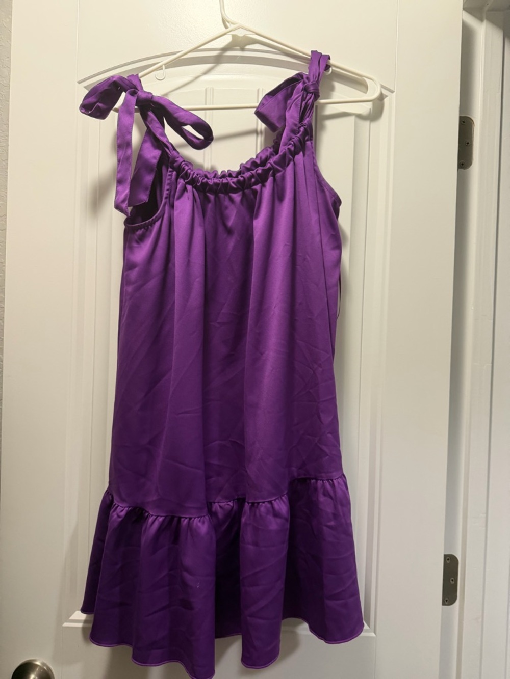 Purple Tie-Shoulder Satin Sundress